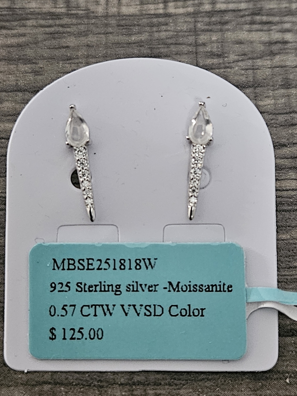 925 Sterling Silver 0.57 CTW D VVS Moissanite Pear Drop Spike Earrings
